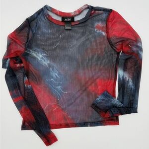 Tie Dye Mesh Top Sheer Red Black Blue Cyberpunk Grunge Goth Alt Y2K Large